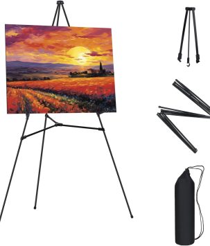 1 PCS Black Easel Stand for Wedding Sign Stand, 65 Inch Adjustable Metal Easels for Display, Portable Folding Easel for Wedding, Display Show, Arts, Poster with Portable Bags
