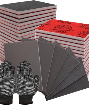 18 Pcs 180-2000 Grit Sanding Sponge Set with Gloves,3 x 4 Inch Soft Foam Hand Sander Block Wet Dry Sandpaper,Ultra Fine Sanding Sponges Assortment Pads for Polishing Model Drywall Metal Wood Furniture