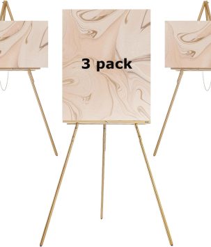 3 Pcs 63" Wooden Easel Stand for Sign, Dual-use Adjustable Height, Wood Floor Display Easel for Wedding, Welcome Board, Poster, Picture, Photo- Gold